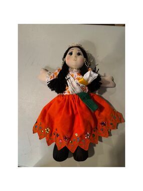 Folk Art Doll Decorative Unbranded Orange Black Decor